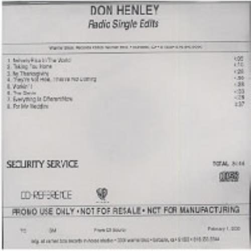 Don Henley Radio Single Edits CD-R acetate US DHNCRRA184278