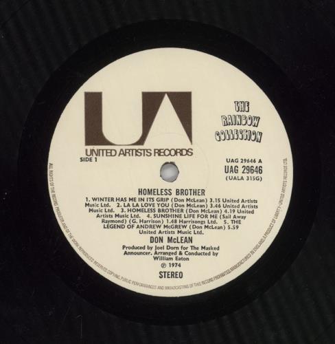 Don McLean Homeless Brother vinyl LP album (LP record) UK DNMLPHO392426