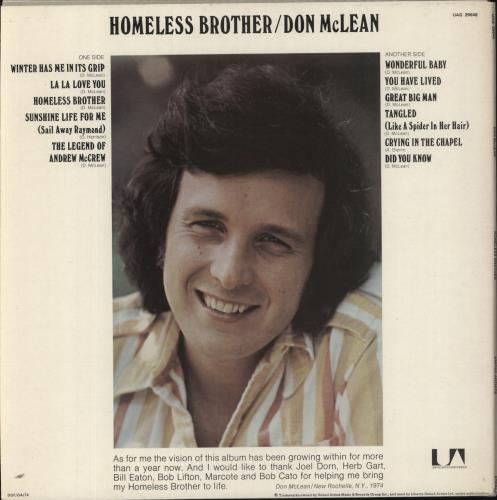 Don McLean Homeless Brother vinyl LP album (LP record) UK DNMLPHO392426