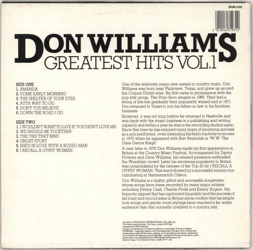 Don Williams Greatest Hits Vol. 1 vinyl LP album (LP record) UK DWMLPGR714010