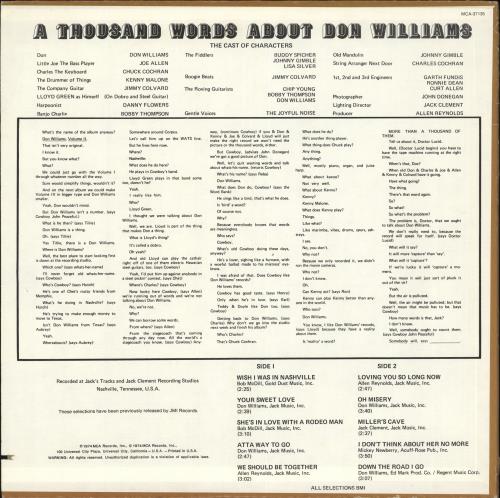 Don Williams Volume Two vinyl LP album (LP record) US DWMLPVO714005
