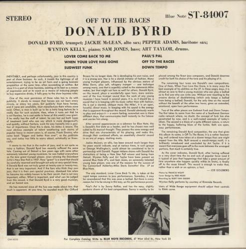 Donald Byrd Off To The Races vinyl LP album (LP record) Japanese DOBLPOF874718