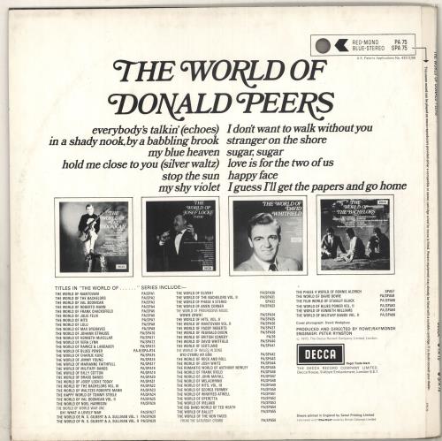 Donald Peers The World Of Donald Peers vinyl LP album (LP record) UK DP2LPTH735110