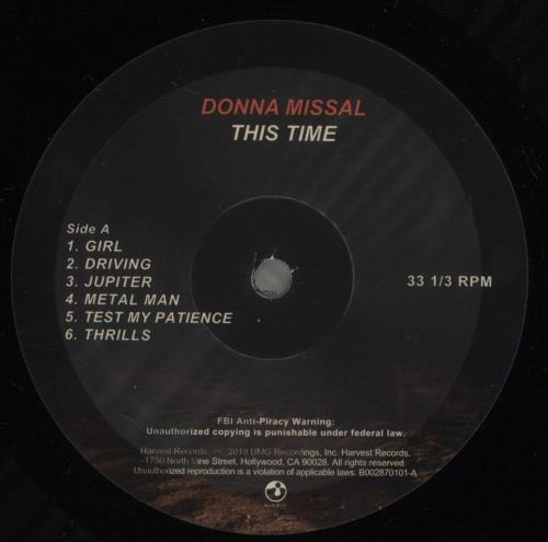 Donna Missal This Time vinyl LP album (LP record) US -OPLPTH882889