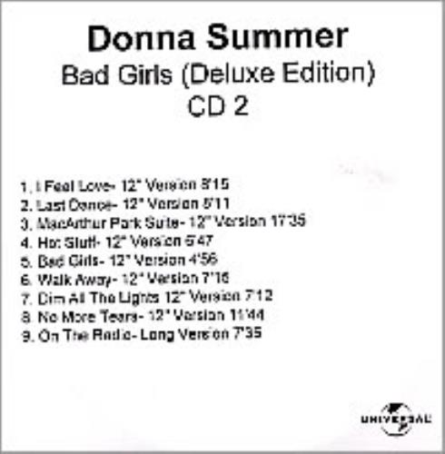 Donna Summer Bad Girls - Deluxe Edition CD-R acetate UK SUMCRBA254690