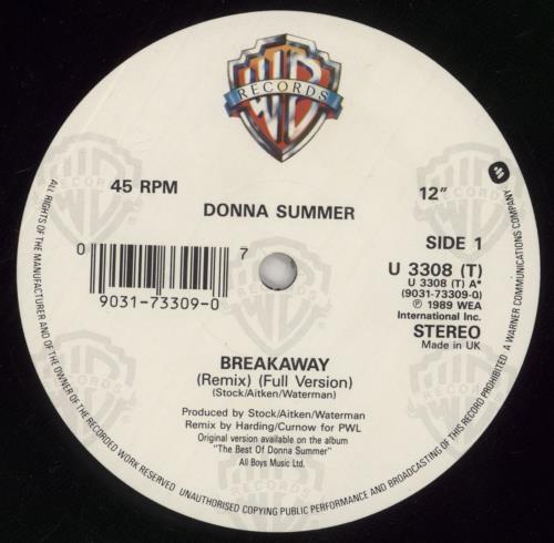Donna Summer Breakaway Remix 12" vinyl single (12 inch record / Maxi-single) UK SUM12BR25430