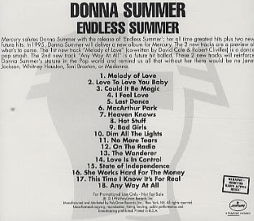 Donna Summer Endless Summer CD album (CDLP) US SUMCDEN48438