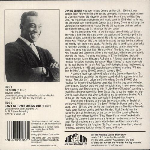Donnie Elbert So Soon + Picture Sleeve 7" vinyl single (7 inch record / 45) UK 2DE07SO849338