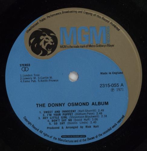 Donny Osmond The Donny Osmond Album vinyl LP album (LP record) UK DOSLPTH392272