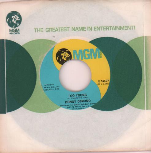 Donny Osmond Too Young 7" vinyl single (7 inch record / 45) US DOS07TO652616