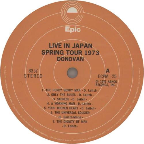 Donovan Live In Japan/Spring Tour 1973 vinyl LP album (LP record) Japanese DOVLPLI475574