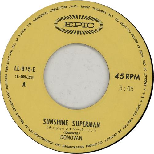Donovan Sunshine Superman 7" vinyl single (7 inch record / 45) Japanese DOV07SU653100