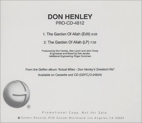 Don Henley The Garden Of Allah US Promo CD-R acetate (123693)