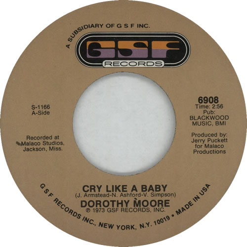 Dorothy Moore Cry Like A Baby 7" vinyl single (7 inch record / 45) US DM307CR633583