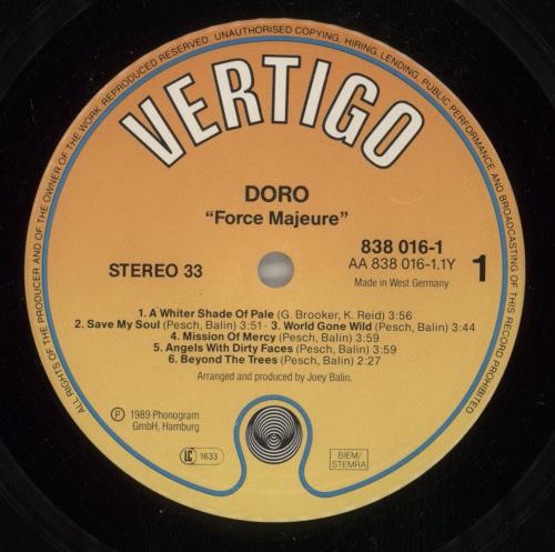 Doro Force Majeure vinyl LP album (LP record) German D-OLPFO591243