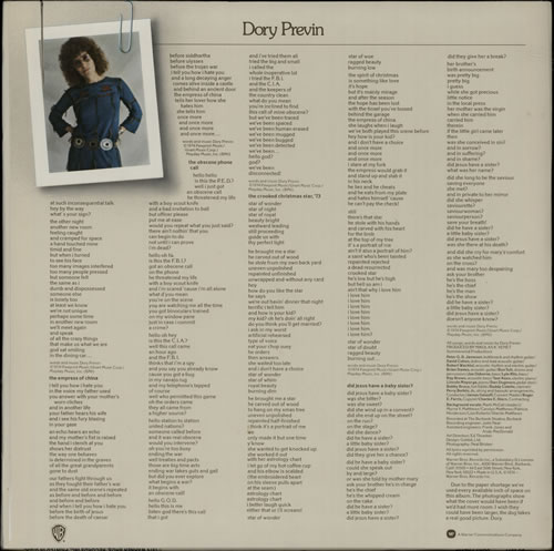 Dory Previn Dory Previn vinyl LP album (LP record) US DOILPDO603609