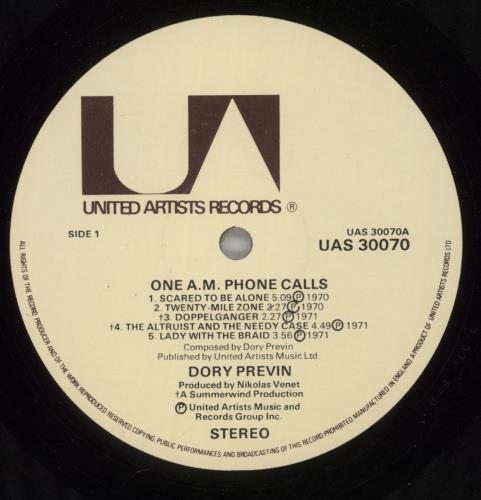 Dory Previn One A.M. Phonecalls vinyl LP album (LP record) UK DOILPON398981