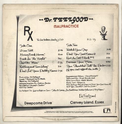 Dr Feelgood Malpractice vinyl LP album (LP record) Italian DRFLPMA726906