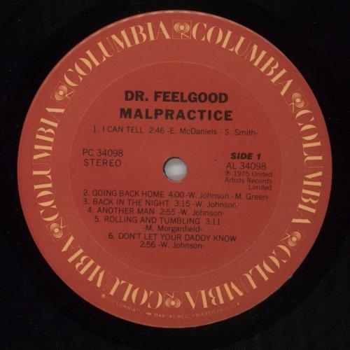 Dr Feelgood Malpractice vinyl LP album (LP record) US DRFLPMA864488