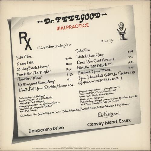 Dr Feelgood Malpractice vinyl LP album (LP record) US DRFLPMA864488