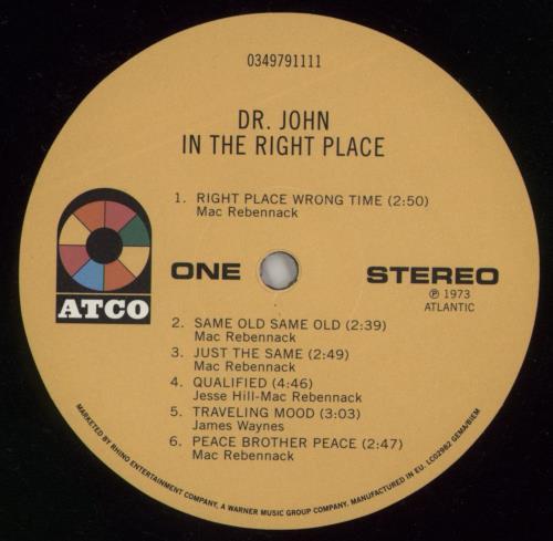 Dr John In The Right Place vinyl LP album (LP record) US DRJLPIN869898