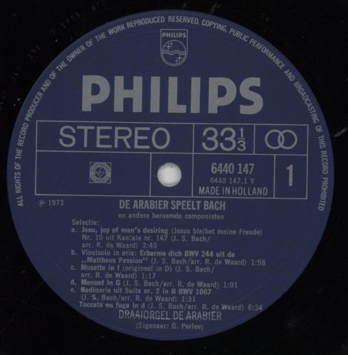 Draaiorgel De Arabier De Arabier Speelt Bach En Andere Beroemde Componisten vinyl LP album (LP record) Dutch 8SNLPDE856762