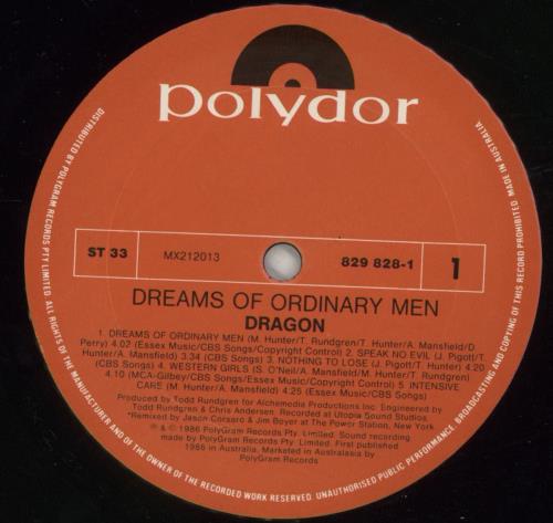 Dragon Dreams Of Ordinary Men vinyl LP album (LP record) Australian H2HLPDR867249