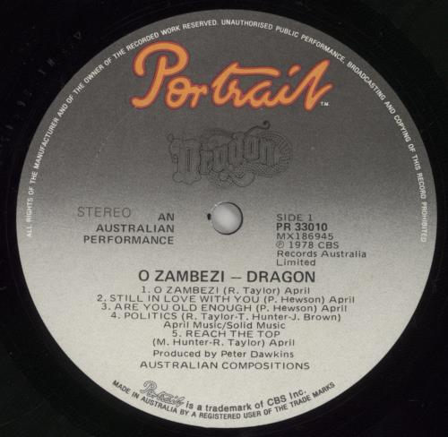 Dragon O Zambezi vinyl LP album (LP record) Australian H2HLPOZ637250