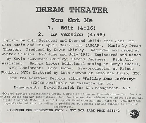 Dream Theater You Not Me CD single (CD5 / 5") US DRTC5YO101614