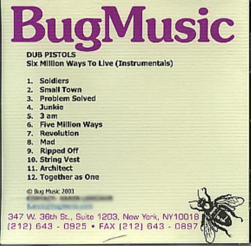 Dub Pistols Six Million Ways to Live - Instrumentals CD-R acetate US DBICRSI327502