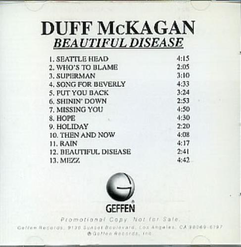 Duff McKagan Beautiful Disease CD-R acetate US DMCCRBE297615