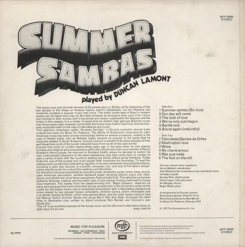 Duncan Lamont Summer Sambas vinyl LP album (LP record) UK DQLLPSU461845