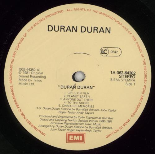 Duran Duran Duran Duran vinyl LP album (LP record) Dutch DDNLPDU516182