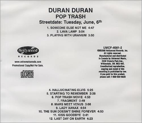 Duran Duran Pop Trash CD album (CDLP) Canadian DDNCDPO253374