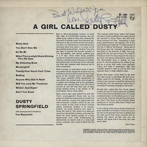 Dusty Springfield A Girl Called Dusty - Autographed vinyl LP album (LP record) UK DUSLPAG660822