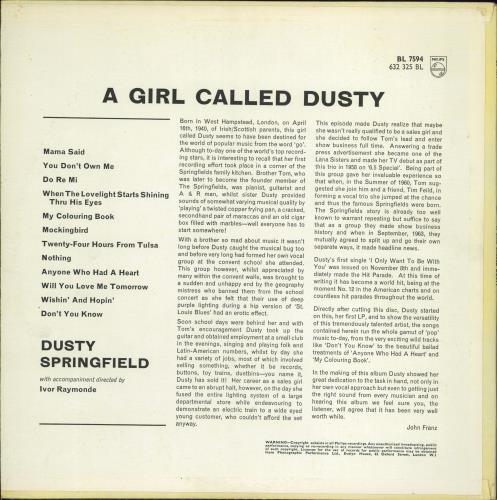 Dusty Springfield A Girl Called Dusty - Pasted vinyl LP album (LP record) UK DUSLPAG637951