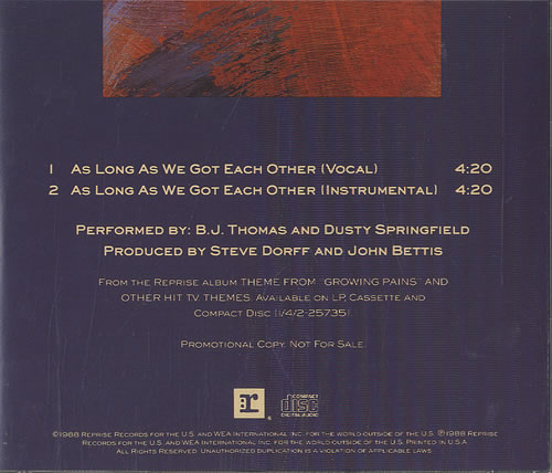 Dusty Springfield As Long As We Got Each Other CD single (CD5 / 5") US DUSC5AS89248