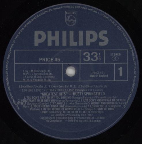 Dusty Springfield Greatest Hits vinyl LP album (LP record) UK DUSLPGR331466
