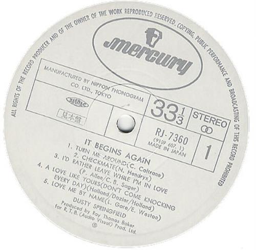 Dusty Springfield It Begins Again vinyl LP album (LP record) Japanese DUSLPIT385548