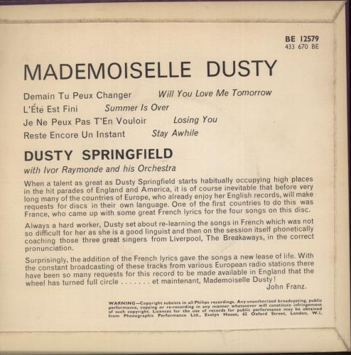 Dusty Springfield Mademoiselle Dusty 7" vinyl single (7 inch record / 45) UK DUS07MA612160