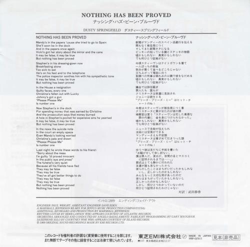 Dusty Springfield Nothing Has Been Proved 7" vinyl single (7 inch record / 45) Japanese DUS07NO208961