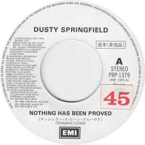 Dusty Springfield Nothing Has Been Proved 7" vinyl single (7 inch record / 45) Japanese DUS07NO208961