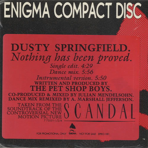 Dusty Springfield Nothing Has Been Proved CD single (CD5 / 5") US DUSC5NO33337
