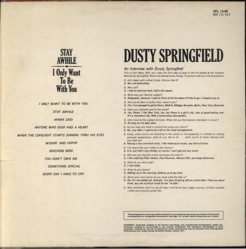 Dusty Springfield Stay Awhile vinyl LP album (LP record) UK DUSLPST653132