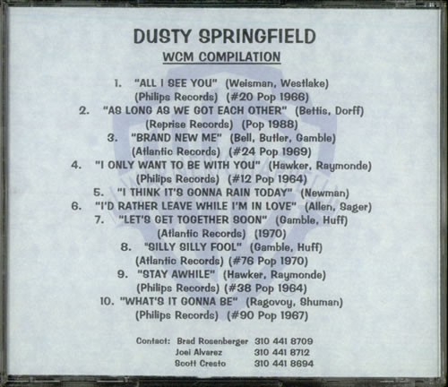 Dusty Springfield WCM Compilation CD-R acetate US DUSCRWC257591