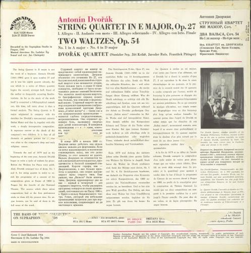 Dvor�k Quartet Dvor�k: String Quartet In E Major / Two Waltzes vinyl LP album (LP record) Czech 3W6LPDV793528