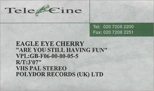 Eagle Eye Cherry Are You Still Having Fun video (VHS or PAL or NTSC) UK EECVIAR159553