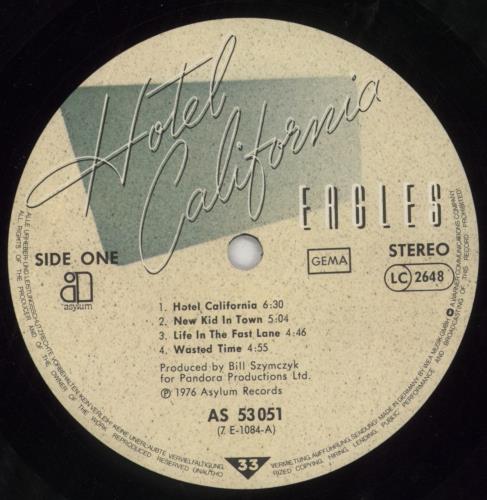 Eagles Hotel California vinyl LP album (LP record) German EAGLPHO616059