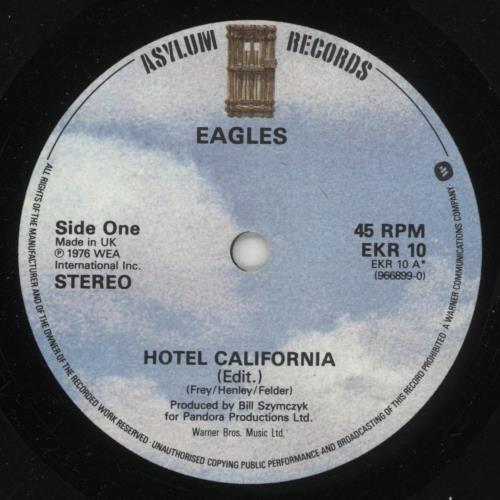 Eagles Hotel California 7" vinyl single (7 inch record / 45) UK EAG07HO98203