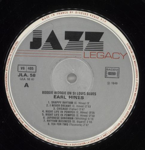Earl Hines Boogie Woogie On St. Louis Blues vinyl LP album (LP record) French ER1LPBO860008
